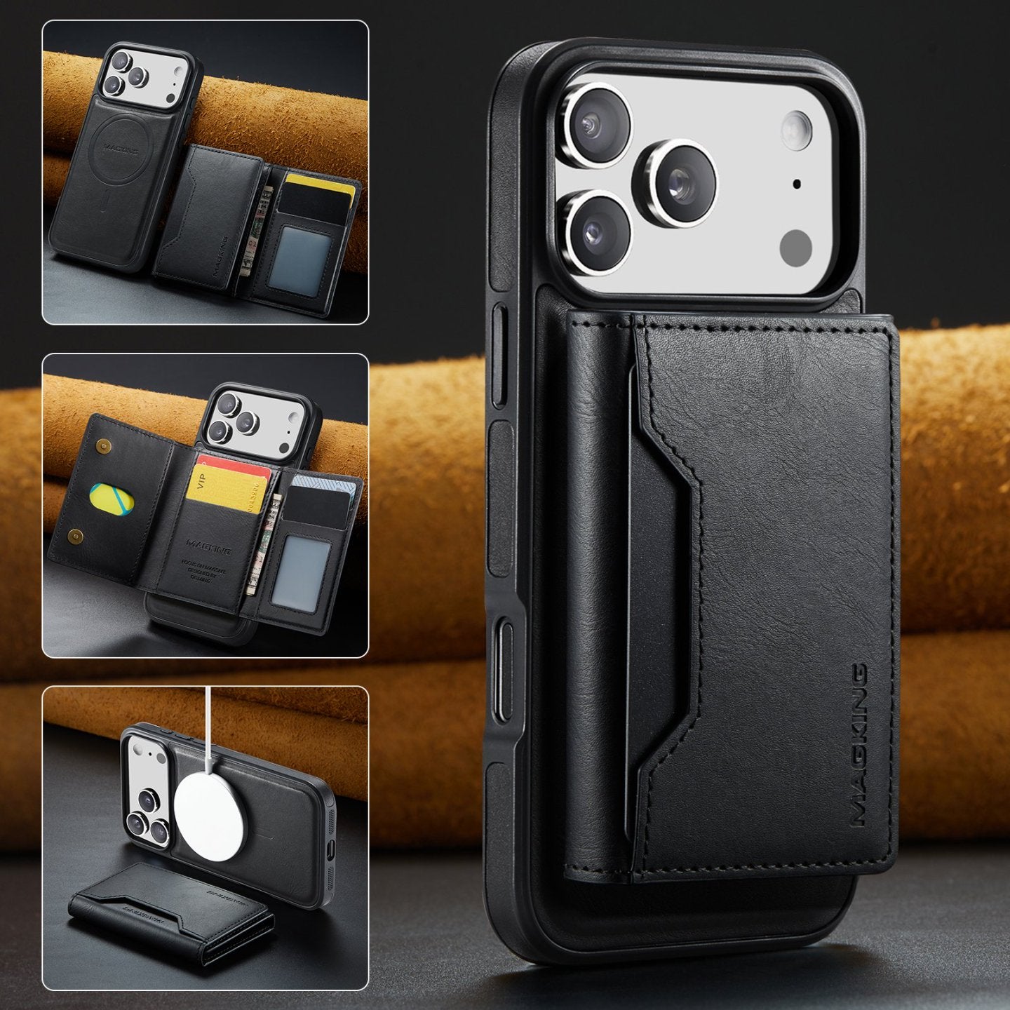 2 in 1 Magnetic Leather Wallet Case for iPhone