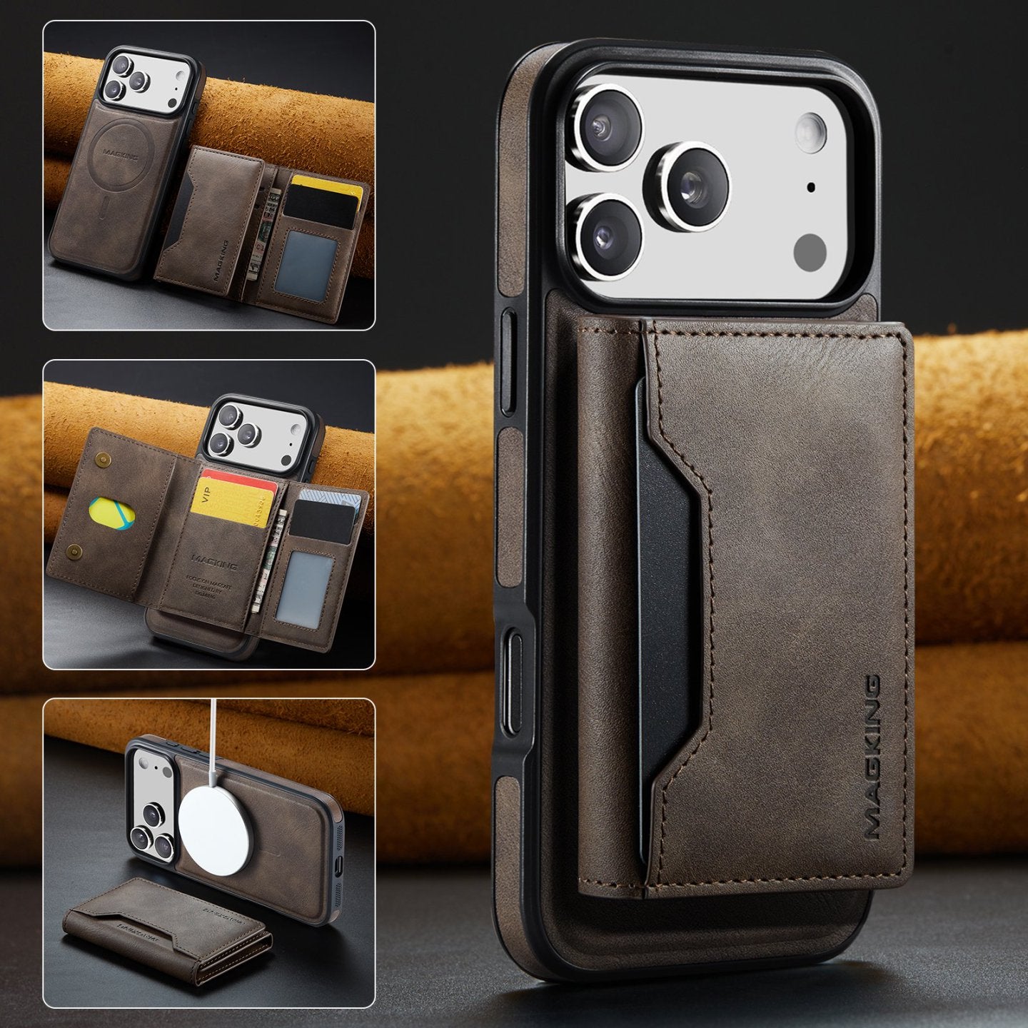2 in 1 Magnetic Leather Wallet Case for iPhone