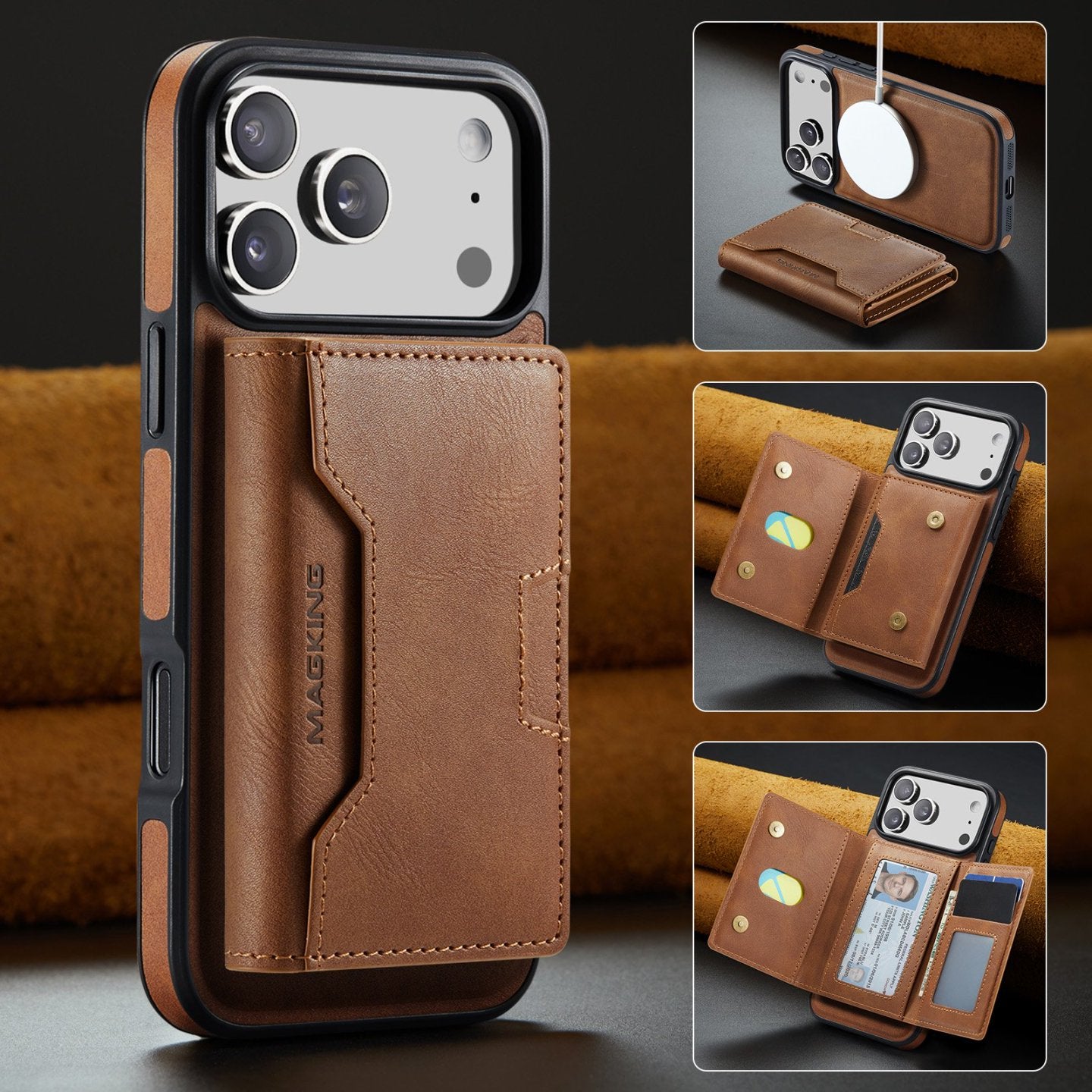 2 in 1 Magnetic Leather Wallet Case for iPhone