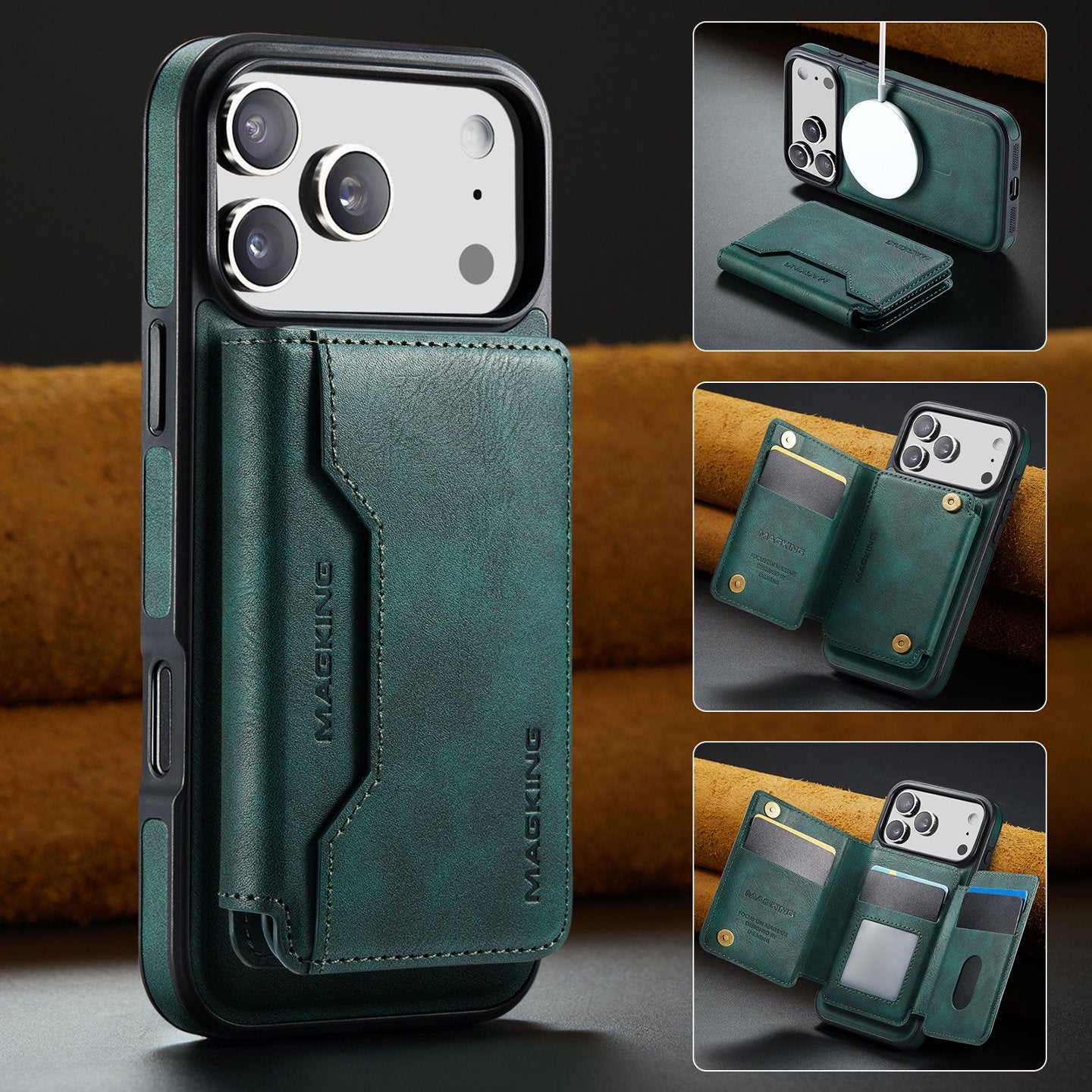2 in 1 Magnetic Leather Wallet Case for iPhone