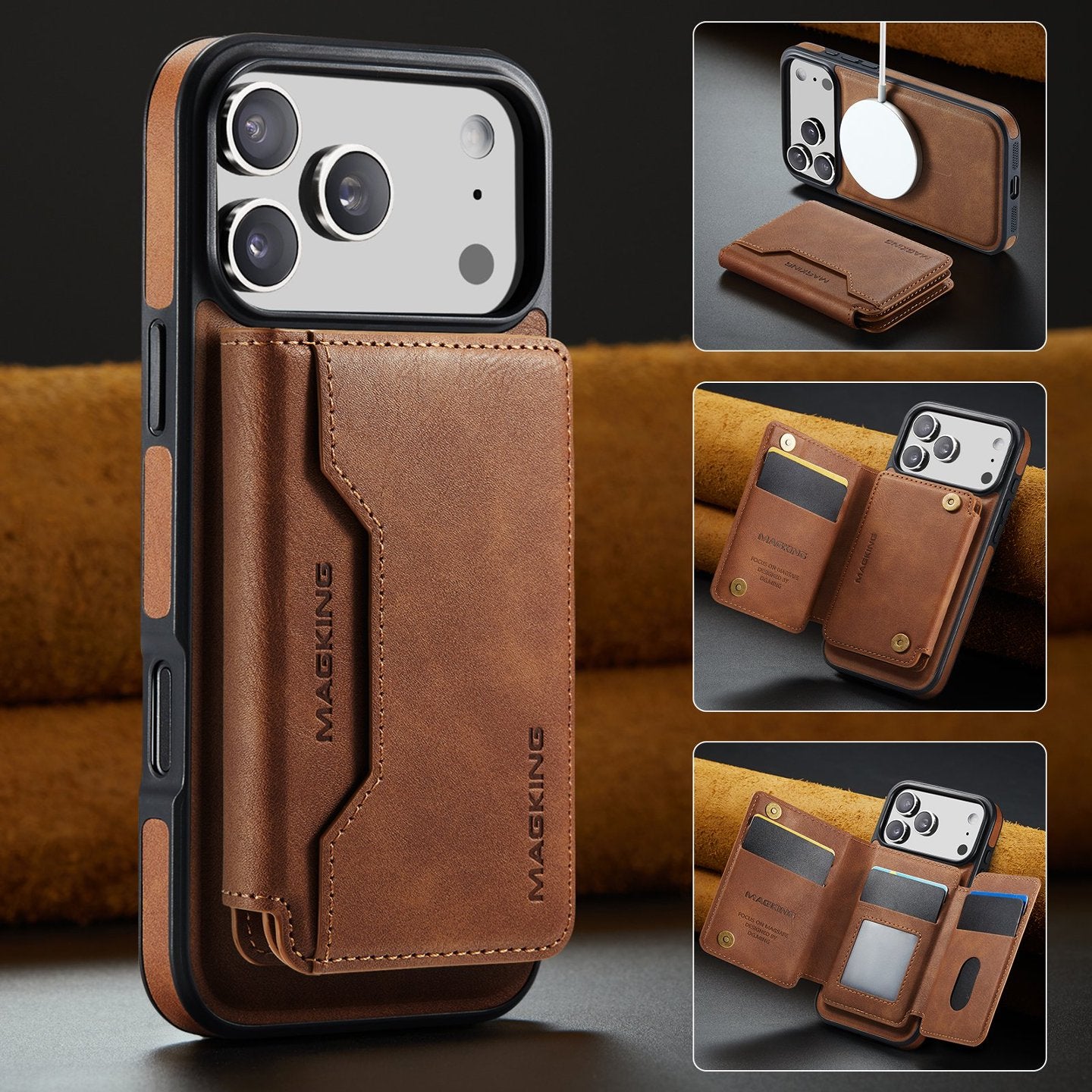2 in 1 Magnetic Leather Wallet Case for iPhone