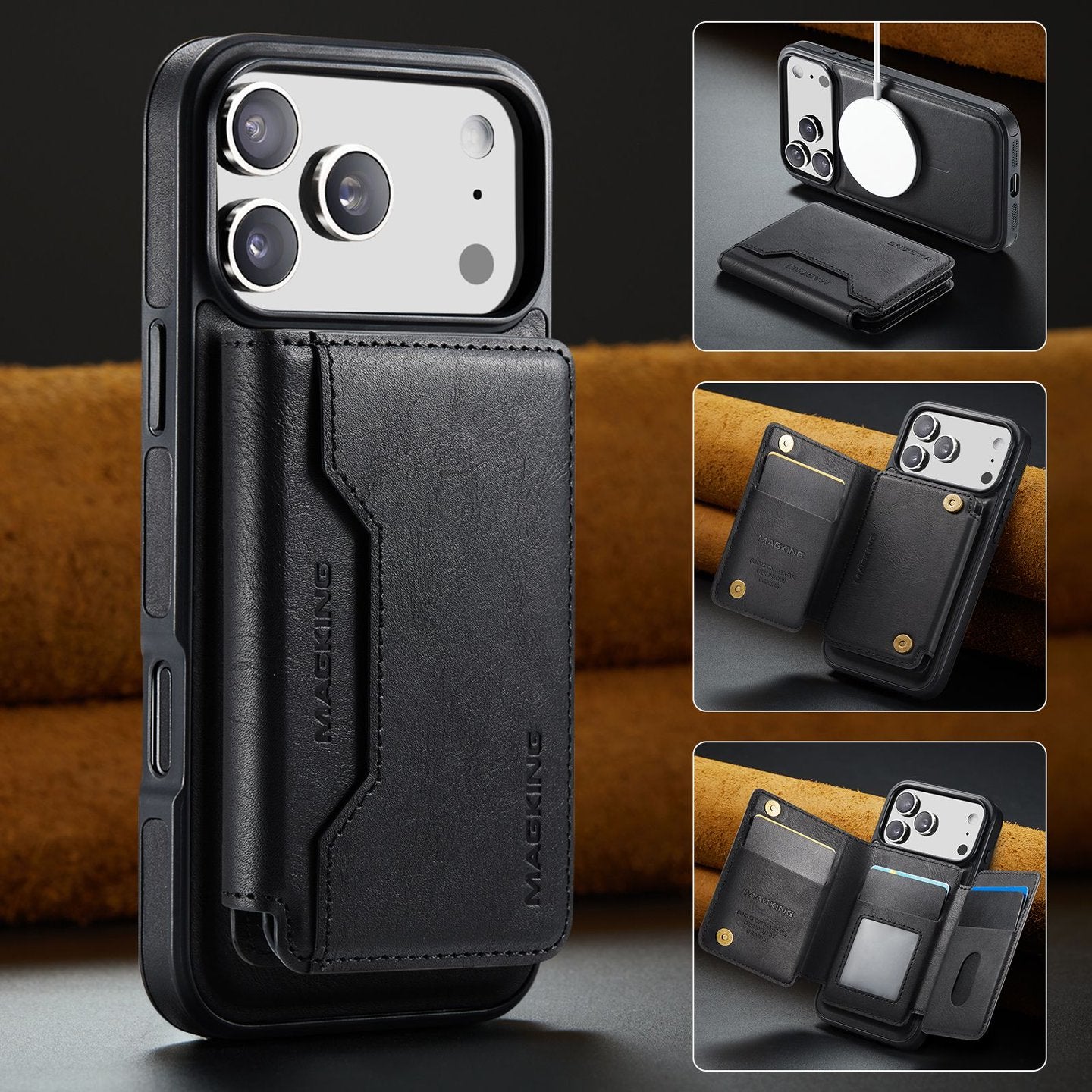 2 in 1 Magnetic Leather Wallet Case for iPhone