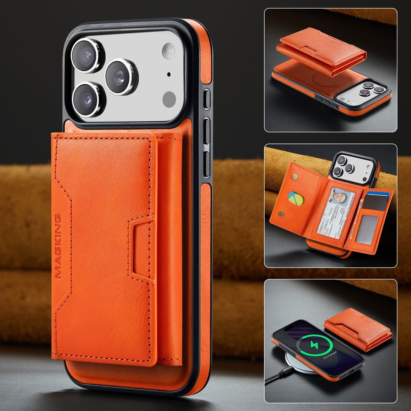 2 in 1 Magnetic Leather Wallet Case for iPhone