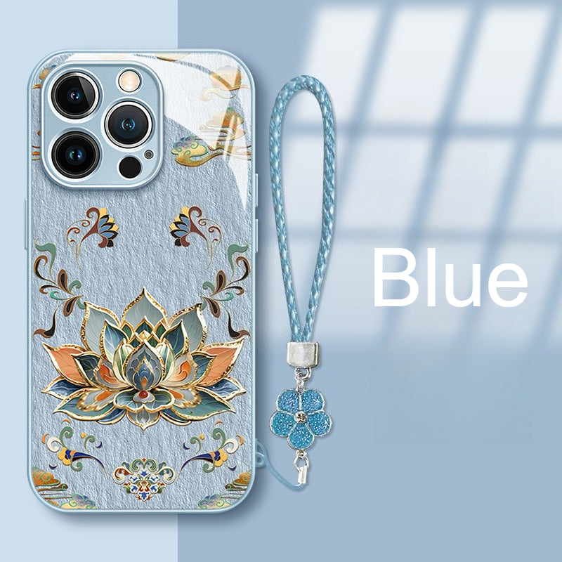Dunhuang Lotus Lanyard Hard Case for iPhone
