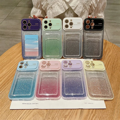 Glitter Card Holder Clear Case For iPhone