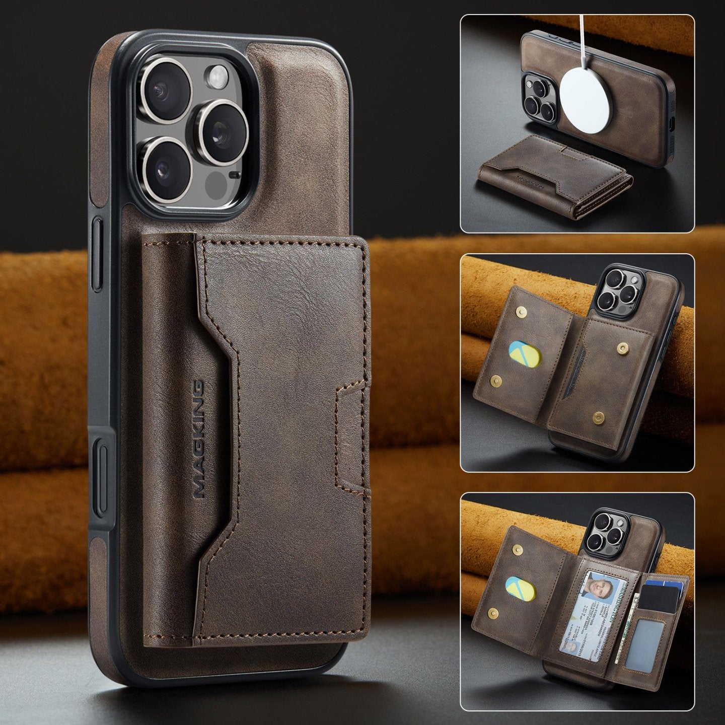 2 in 1 Magnetic Leather Wallet Case for iPhone