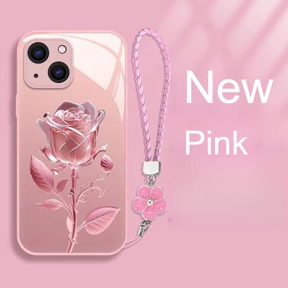 Pink Rose Lanyard Hard Case for iPhone