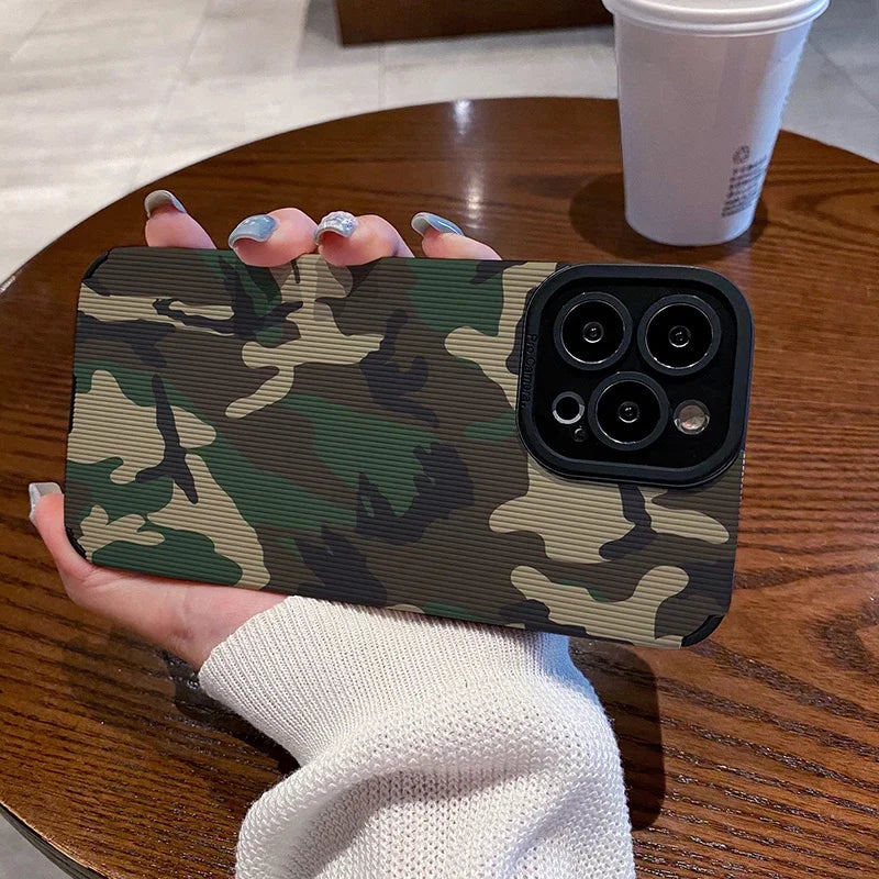 Lens Protection Camouflage Soft Case for iPhone