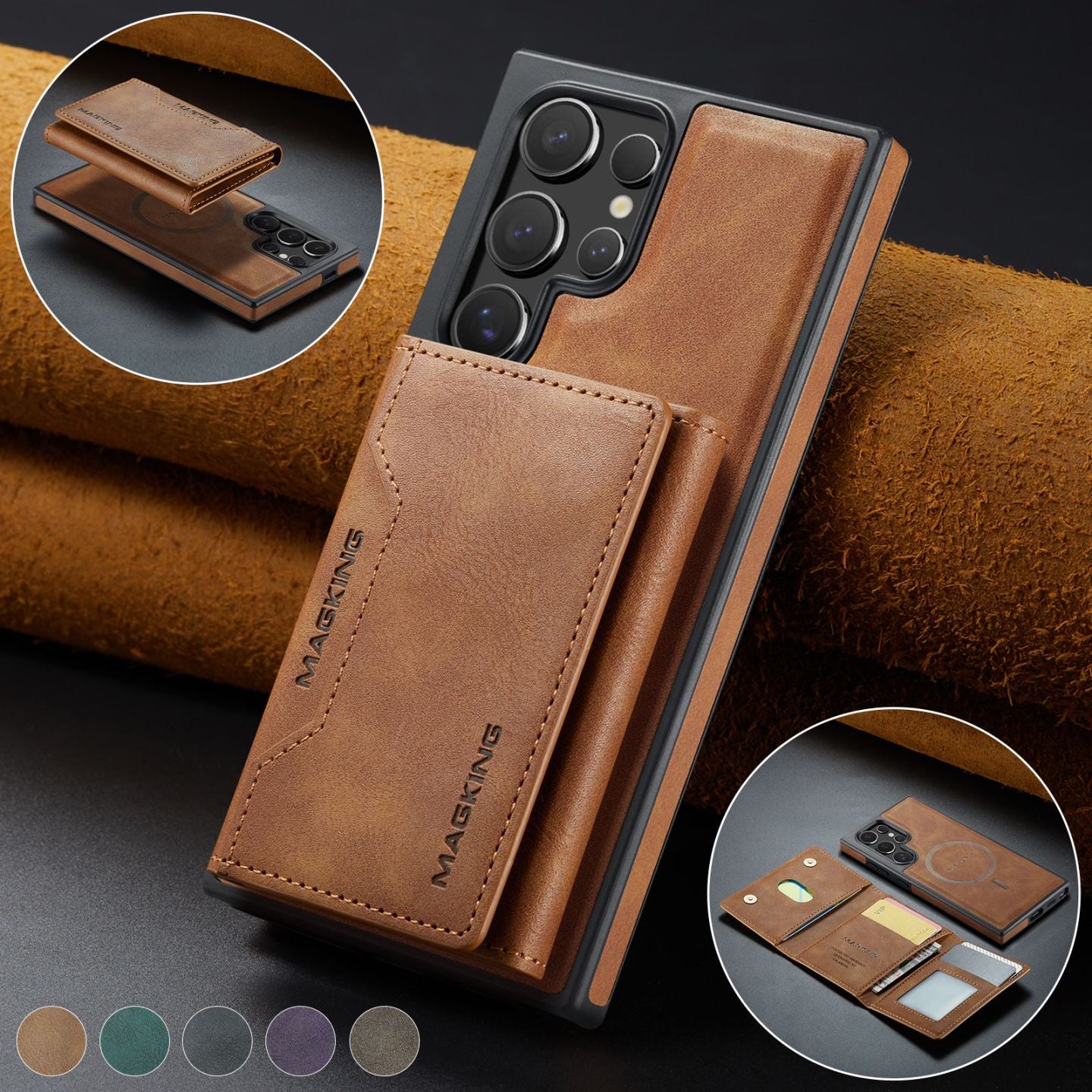 2 in 1 Magnetic Leather Wallet Case for Samsung