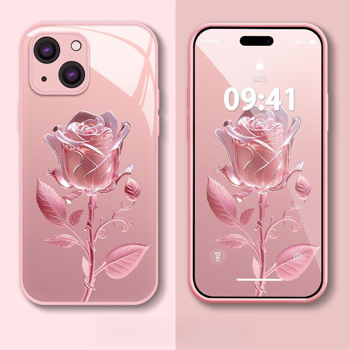 Pink Rose Lanyard Hard Case for iPhone