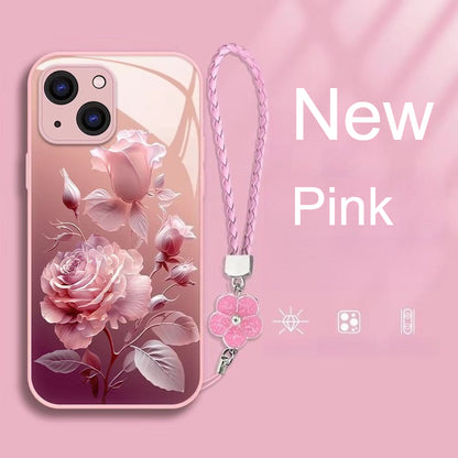 Pink Rose Lanyard Hard Case for iPhone