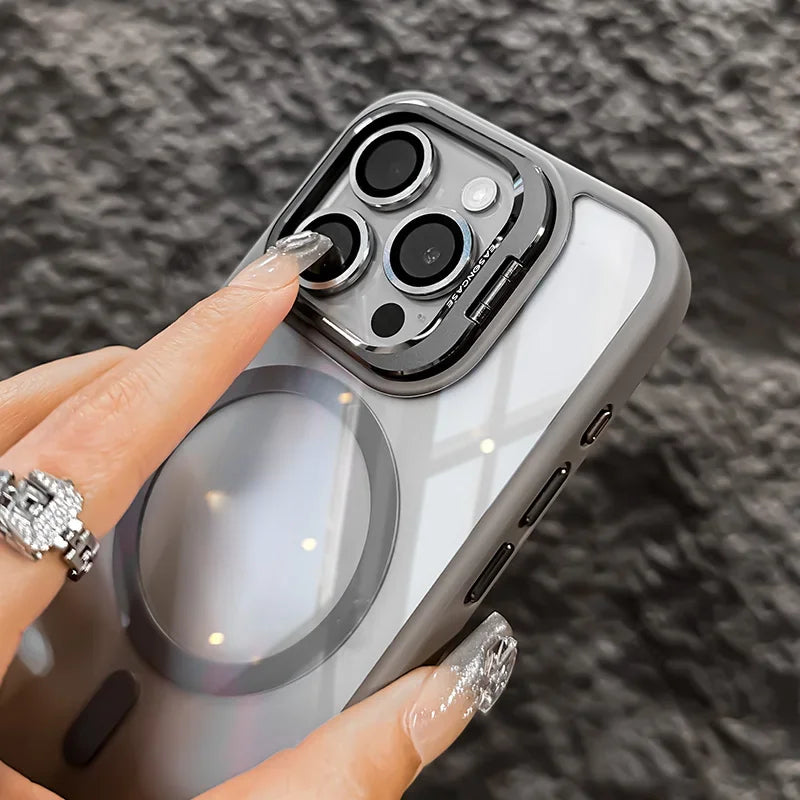 Lens Stand Transparent Case For iPhone