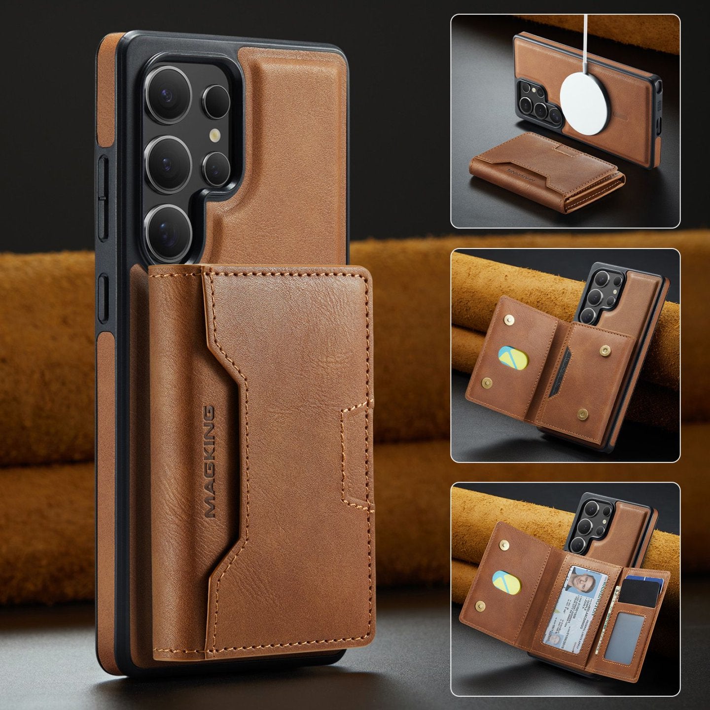2 in 1 Magnetic Leather Wallet Case for Samsung