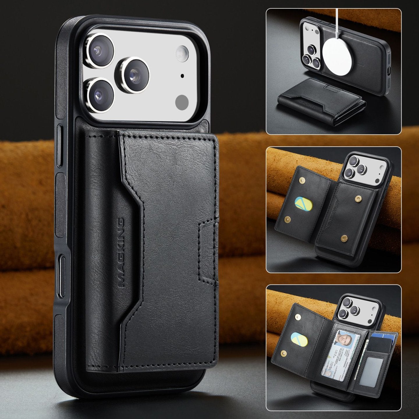 2 in 1 Magnetic Leather Wallet Case for iPhone