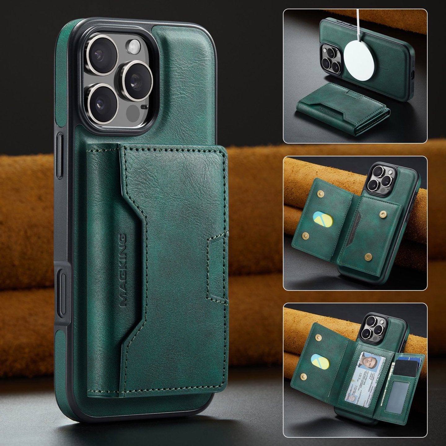 2 in 1 Magnetic Leather Wallet Case for iPhone