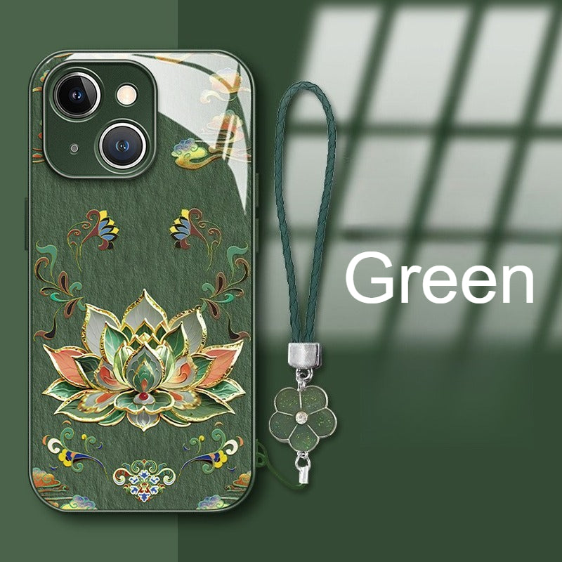 Dunhuang Lotus Lanyard Hard Case for iPhone