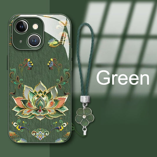 Dunhuang Lotus Lanyard Hard Case for iPhone