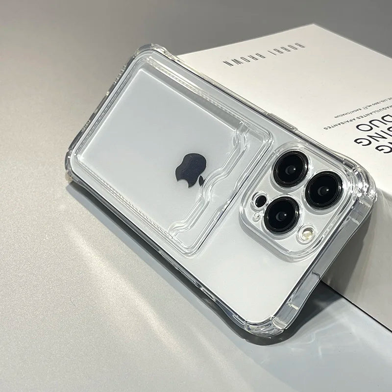 Card Slot Soft Transparent Case For iPhone
