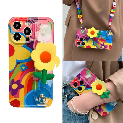 Crossbody Painting Daisy Silicone Case for iPhone