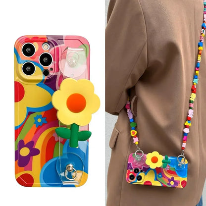 Crossbody Painting Daisy Silicone Case for iPhone