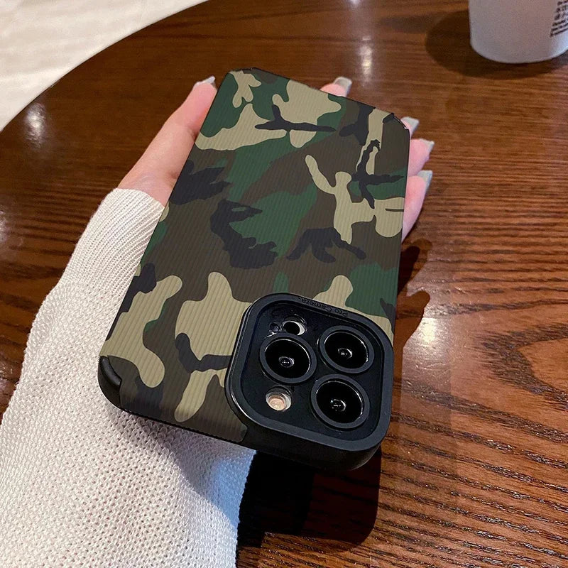 Lens Protection Camouflage Soft Case for iPhone