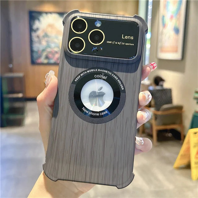 Lens Protection Wood Grain Case For iPhone