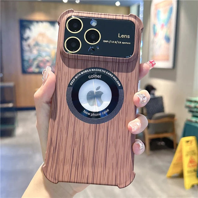 Lens Protection Wood Grain Case For iPhone