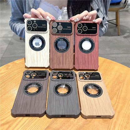 Lens Protection Wood Grain Case For iPhone