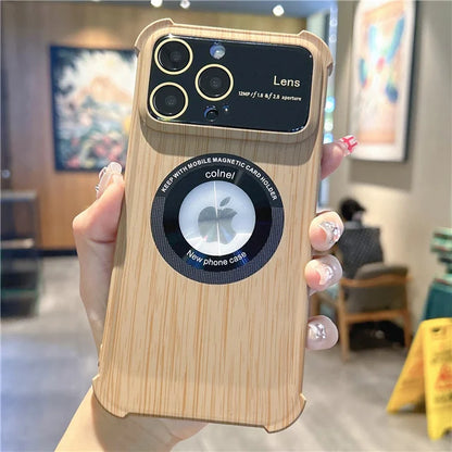 Lens Protection Wood Grain Case For iPhone