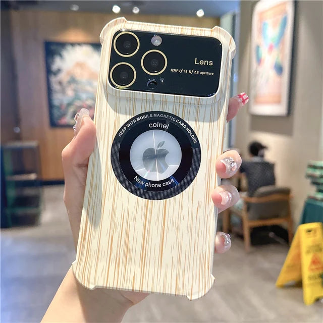 Lens Protection Wood Grain Case For iPhone