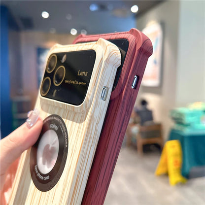 Lens Protection Wood Grain Case For iPhone