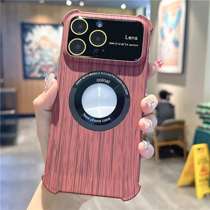 Lens Protection Wood Grain Case For iPhone