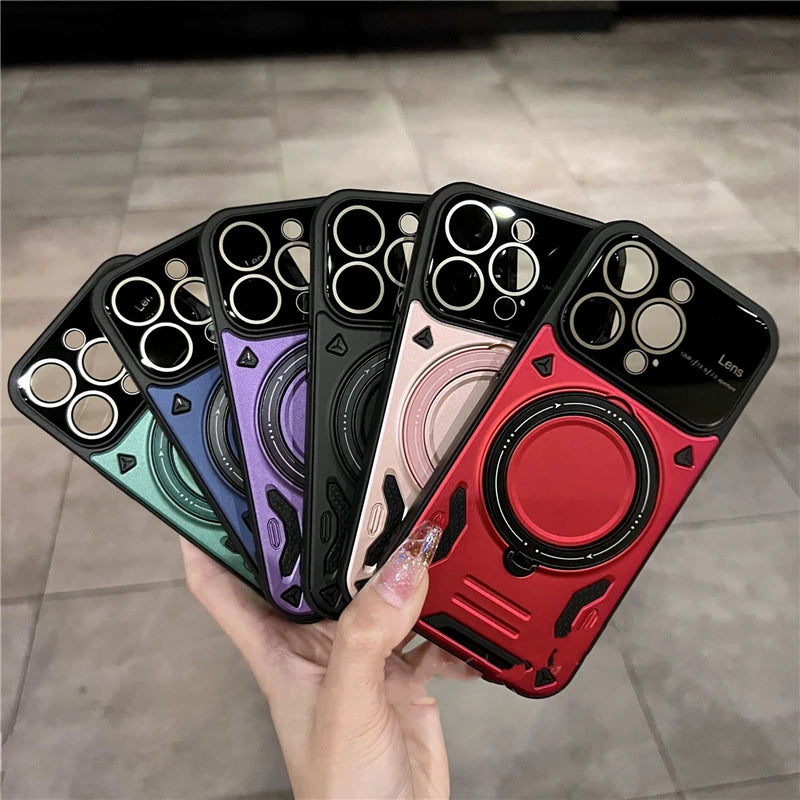 Lens Protection Ring Stand Hard Case For iPhone