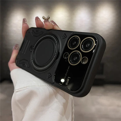 Lens Protection Ring Stand Hard Case For iPhone