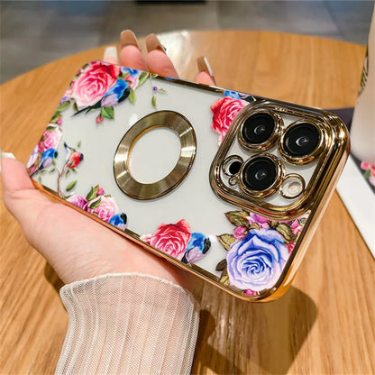 Plating Frame Flower Transparent Case For iPhone