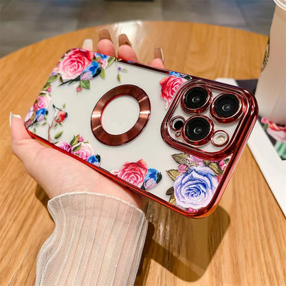 Plating Frame Flower Transparent Case For iPhone