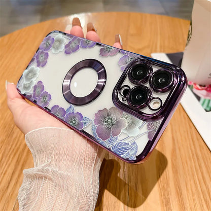 Plating Frame Flower Transparent Case For iPhone