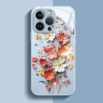 Painted Flower Glass Hard Case for iPhone