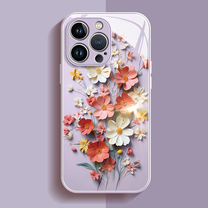 Painted Flower Glass Hard Case for iPhone