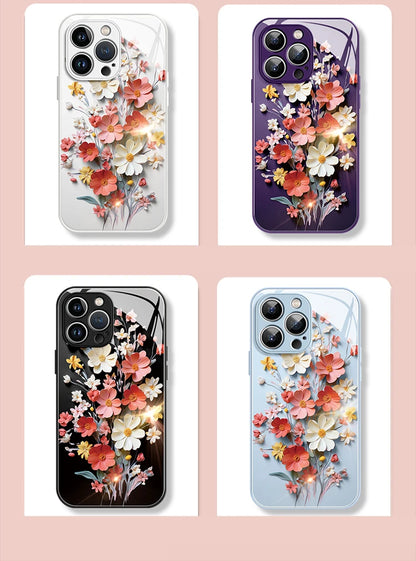 Painted Flower Glass Hard Case for iPhone