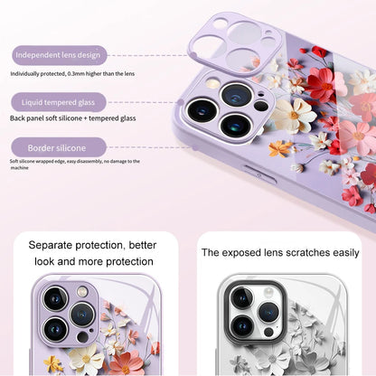 Painted Flower Glass Hard Case for iPhone