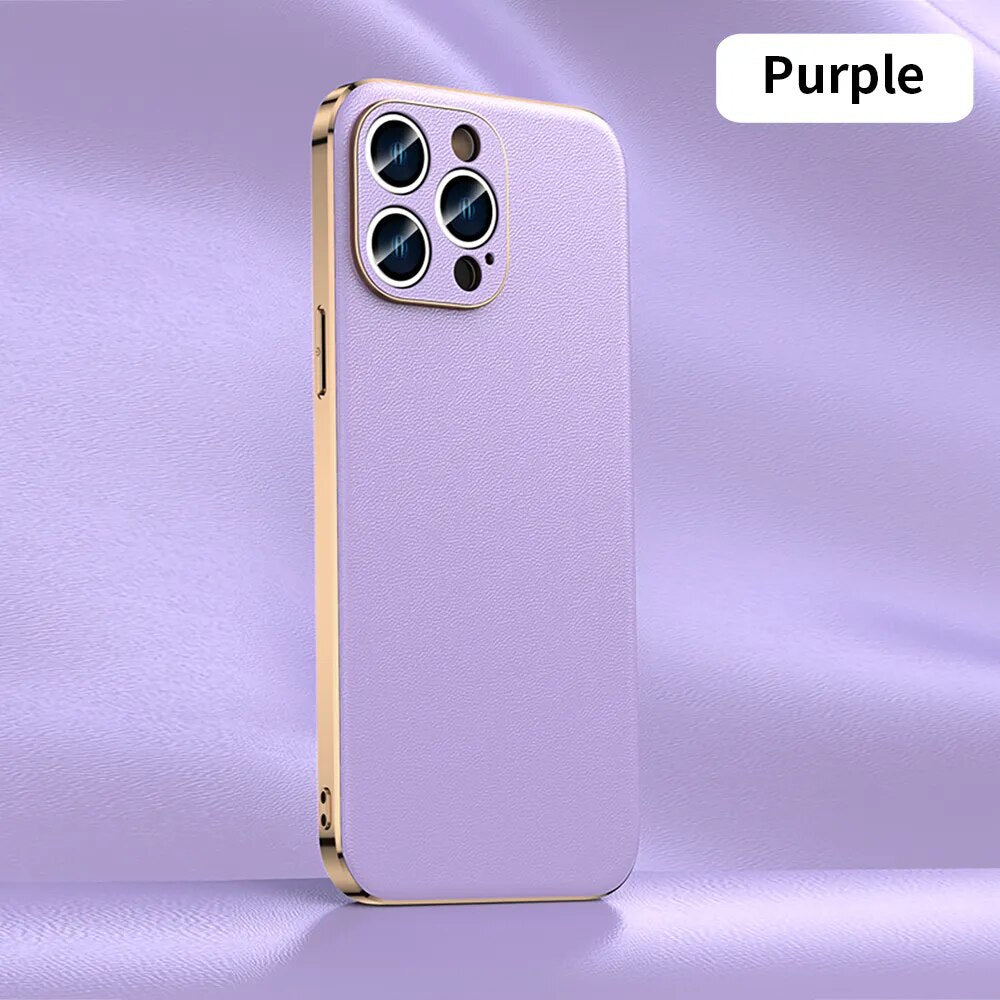 Solid Color Leather Lens Protection Back Cover for iPhone