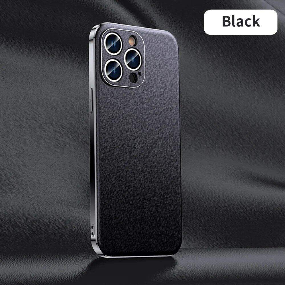 Solid Color Leather Lens Protection Back Cover for iPhone