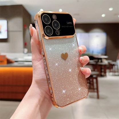 Gradient Glitter Love Heart Soft Case For iPhone