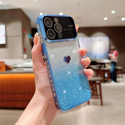 Gradient Glitter Love Heart Soft Case For iPhone