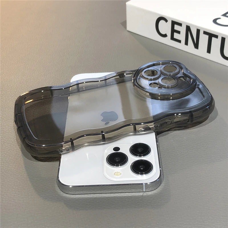 Lens Protection Wavy Clear Soft Case For iPhone