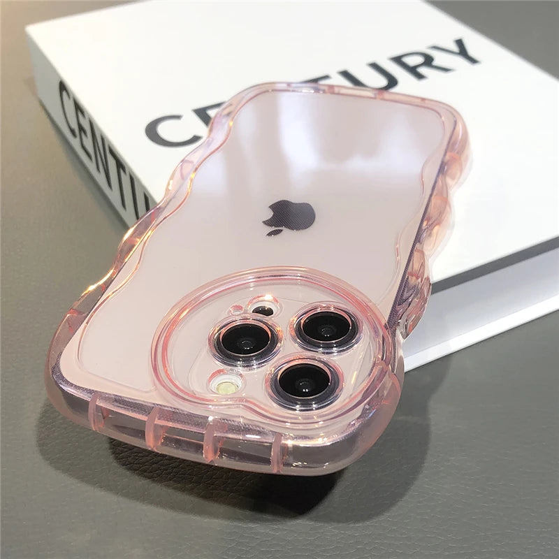 Lens Protection Wavy Clear Soft Case For iPhone