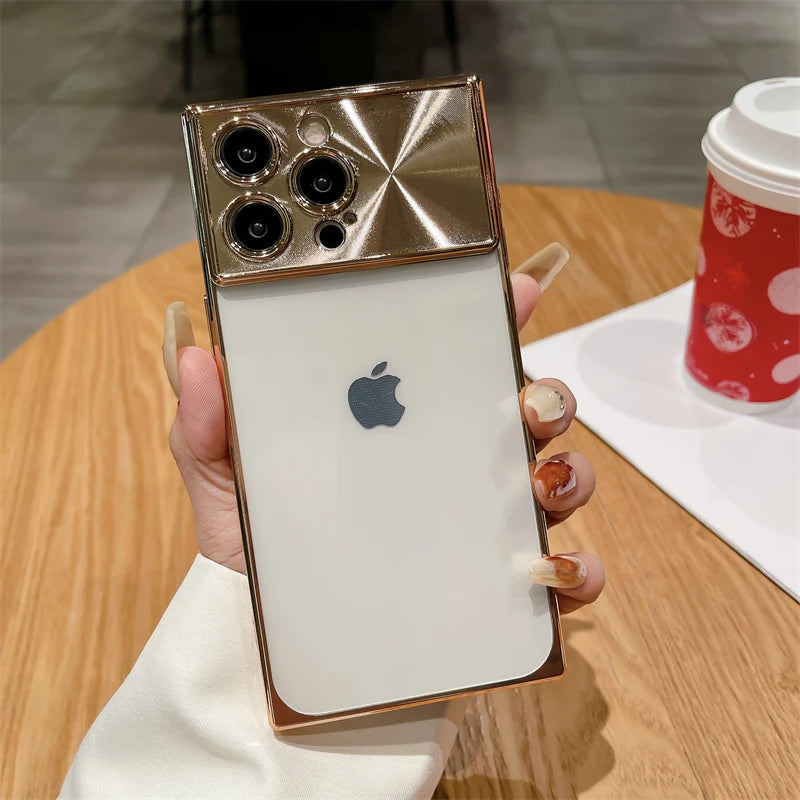 Electroplated Transparent Square Case For iPhone