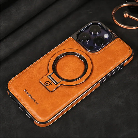 Leather Magnetic Ring Holder Case for iPhone