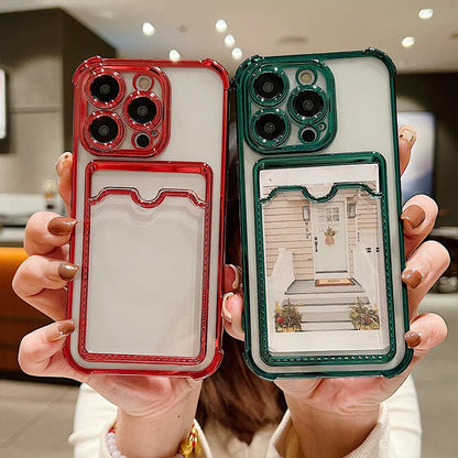 Plating Card Holder Soft Case For iPhone